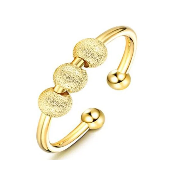 

2021 Fashion Adjustable Rotate Ring Fidget Ring Anti-Anxiety Ring With Beads Spinner for Women Men, Gold, silver