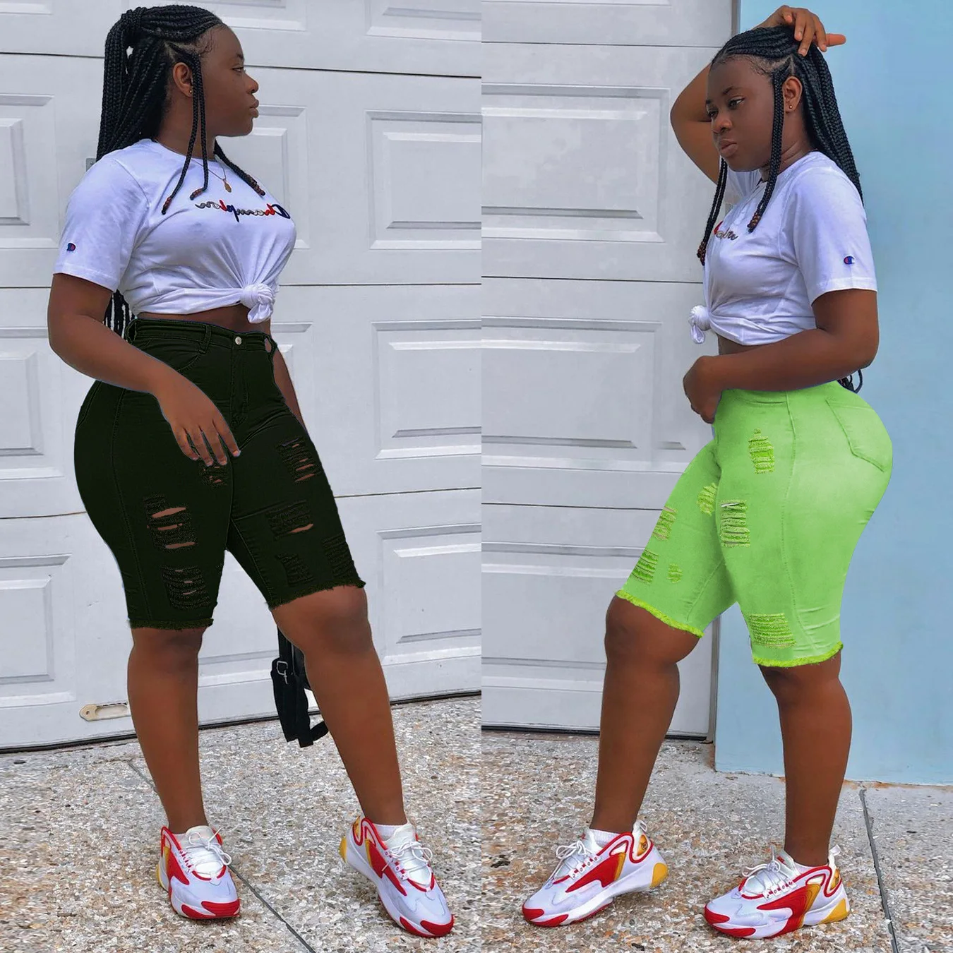 

QC-SJ3261 Mid calf women broken high rise ripped mom jeans trouser black shorts women mom jeans