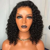 

Glueless Short Curly Bob Virgin Brazilian Human Hair HD lace Lace Front Wig With Baby Hair