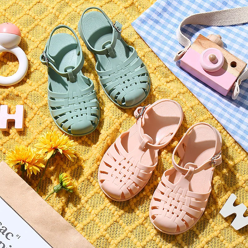 

Cute Pink Custom Logo Summer 2022 Buckle Strap Kids Soft Non-slip Princess Casual Roman Jelly Sandals