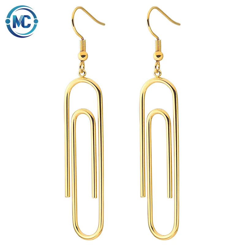 

2021 Korean Fashion Tassel Stainless Steel Earrings Jewelry Titanium Steel Twisted Paper Clip Ear Hook Earrings, As the picture