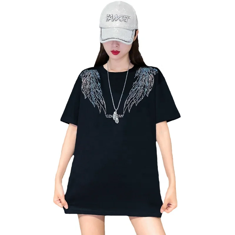 

new arrivals 2021drilling tshirts wholesale Casual Plus Size Colored diamond printing t shirt women oversized tshirt for female