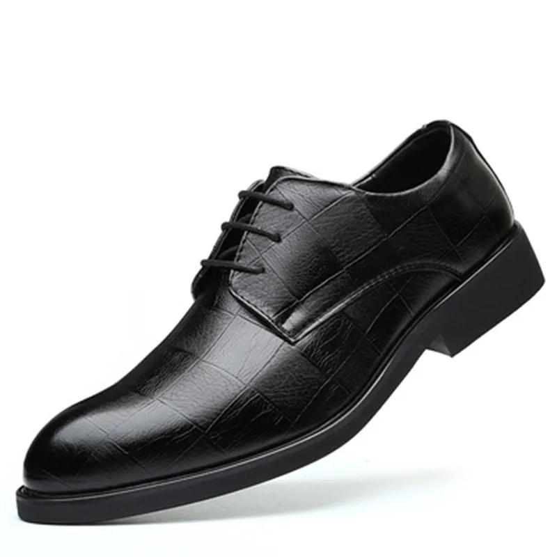 

Men's British Style Black Trendy Leather Shoes Casual Business Dress Pointed Toe Large Size Artificial Leather Shoes For Men, As the picture display