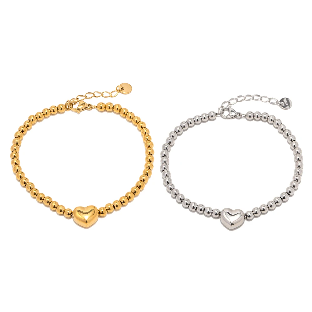 

Stainless Steel 18K Gold Heart beaded Bracelet for Girls Women