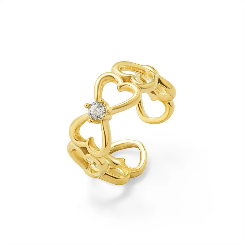 

Wholesale 18K Gold Plated Stainless Steel Couple Jewelry Love Heart Zircon Opening Adjustable Rings YF2326