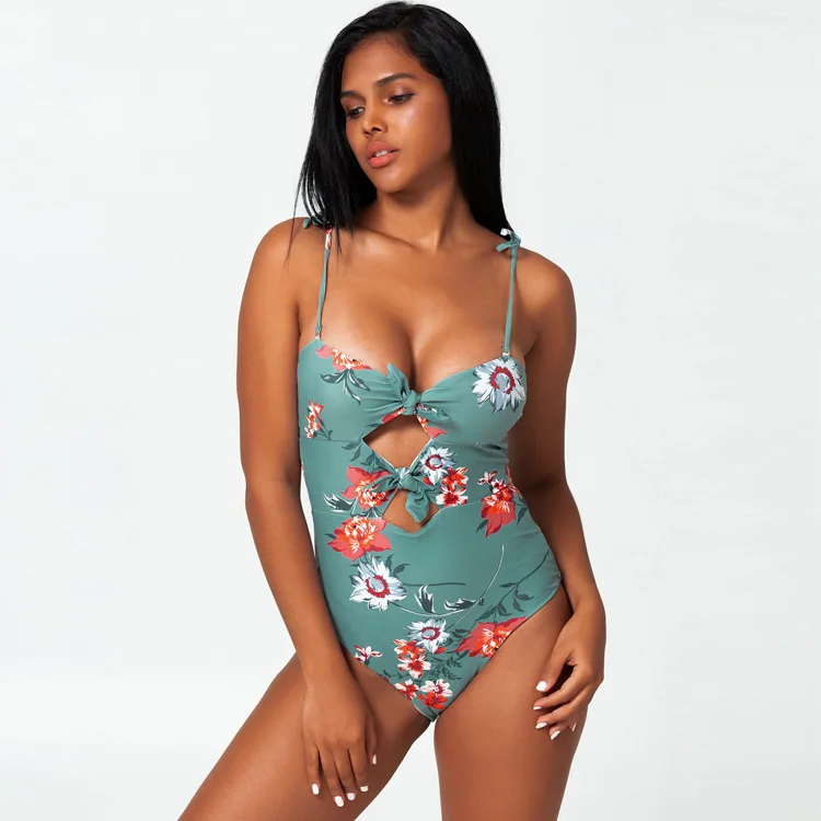 

YZ-0029 The New Conjoined In Europe And The Bowknot Printing Sexy Backless Bikini African Print Swimwear One Piece Swimsuit Sexy