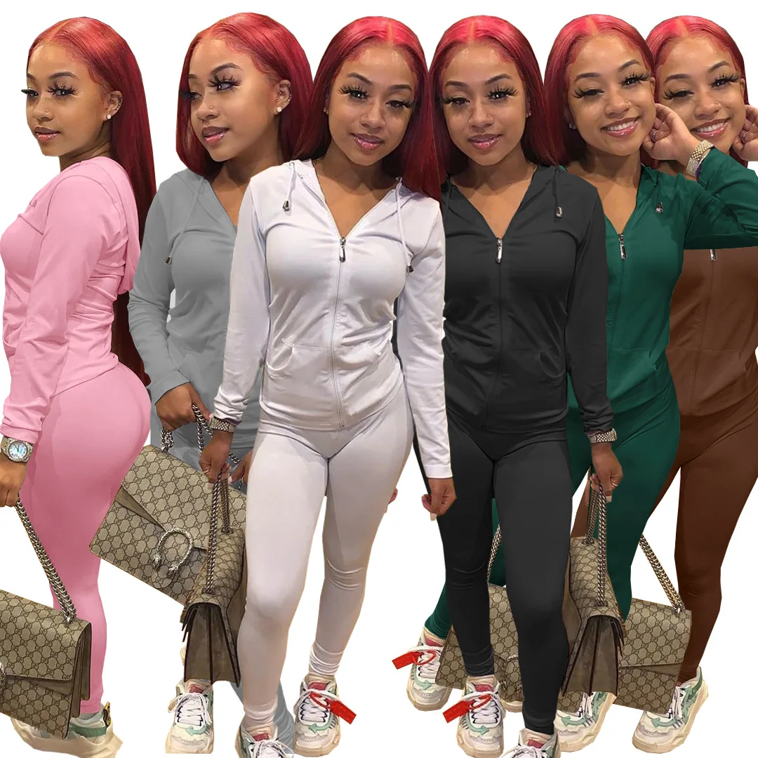 

2022 women wholesale clothing vendor Sexy Training Wear jogging Tracksuit Drawstring Sweatpants And Hoodie Set 2 piece set women, Picture color