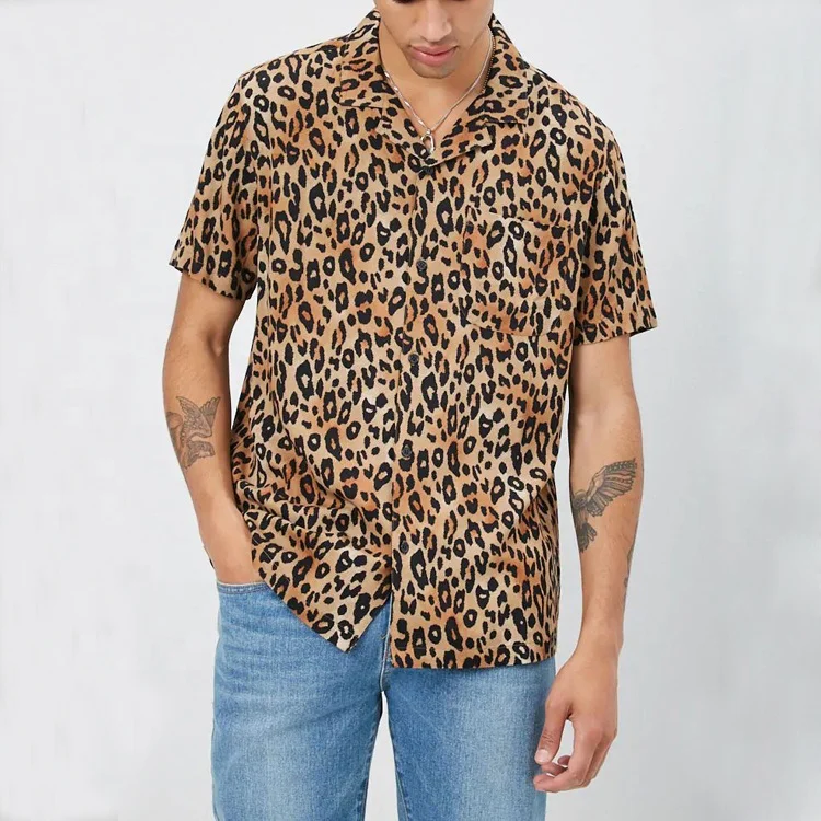 

wholesale custom leopard print hawaiian beach shirt for men, Assorted colors avaliable