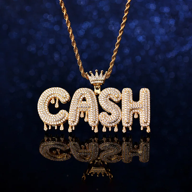 

Men's Charms Zircon Hip Hop Gold Silver Custom Iced Out Crown bubble Letter Name Alphabet Plated Chain Pendants Necklaces