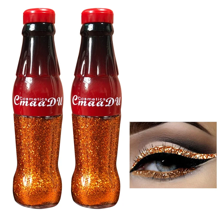 

12 colors glitter liquid eyeliner cola bottle design glitter gold powder long lasting liquid eyeliner