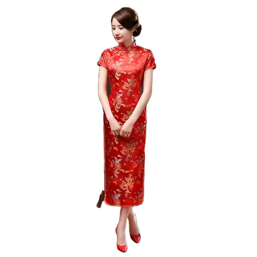 

Wholesale chinese cheongsam qipao dragon and phoenix robe plus size performance cheongsam