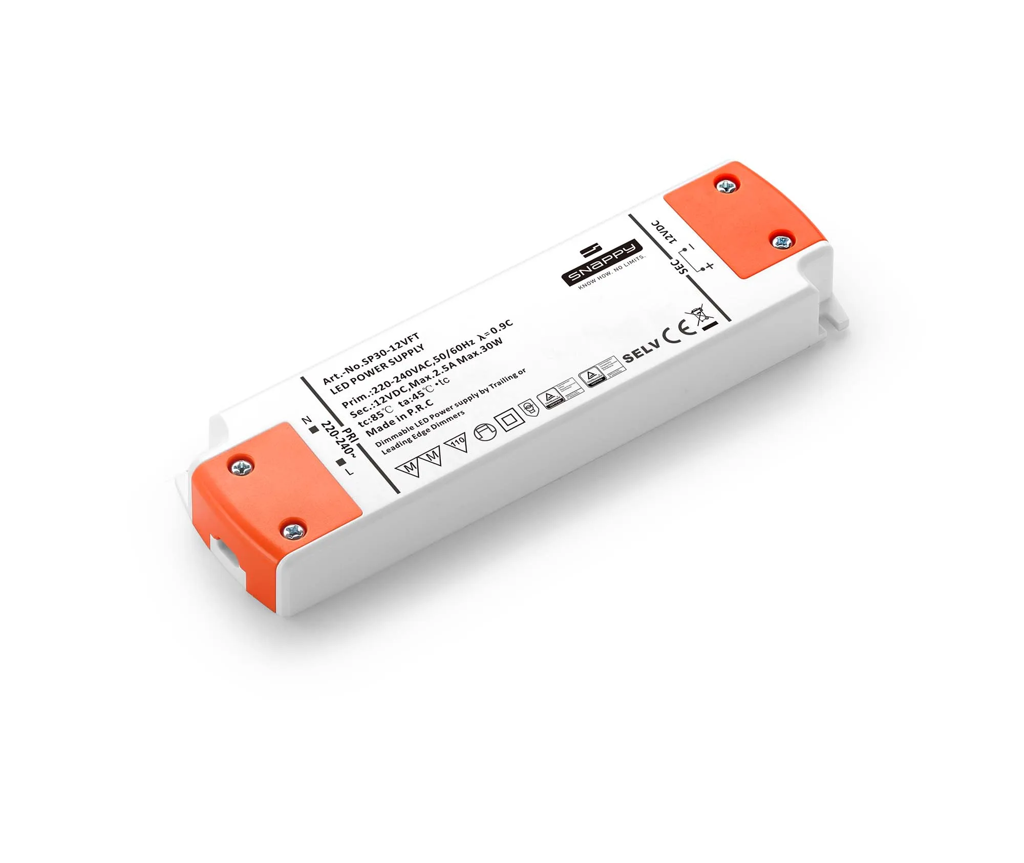SP30-24VFT RTS Input 200-240VAC 30W 12V/24V IP20 plastic case constant voltage super slim triac dimmable SNAPPY LED Driver
