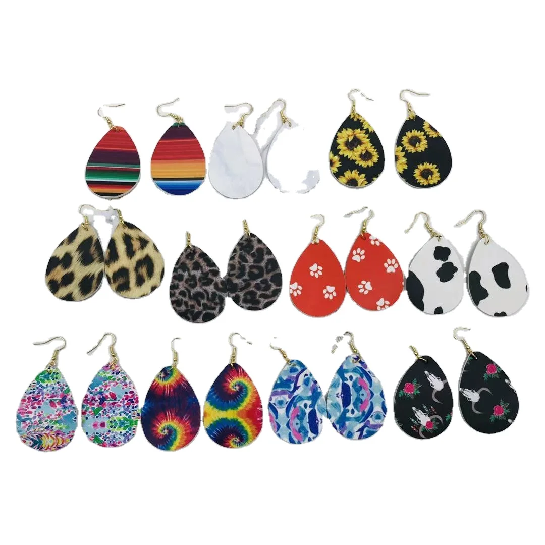 

Cheap Personalized Custom Printing Teardrop PU Leather Earrings