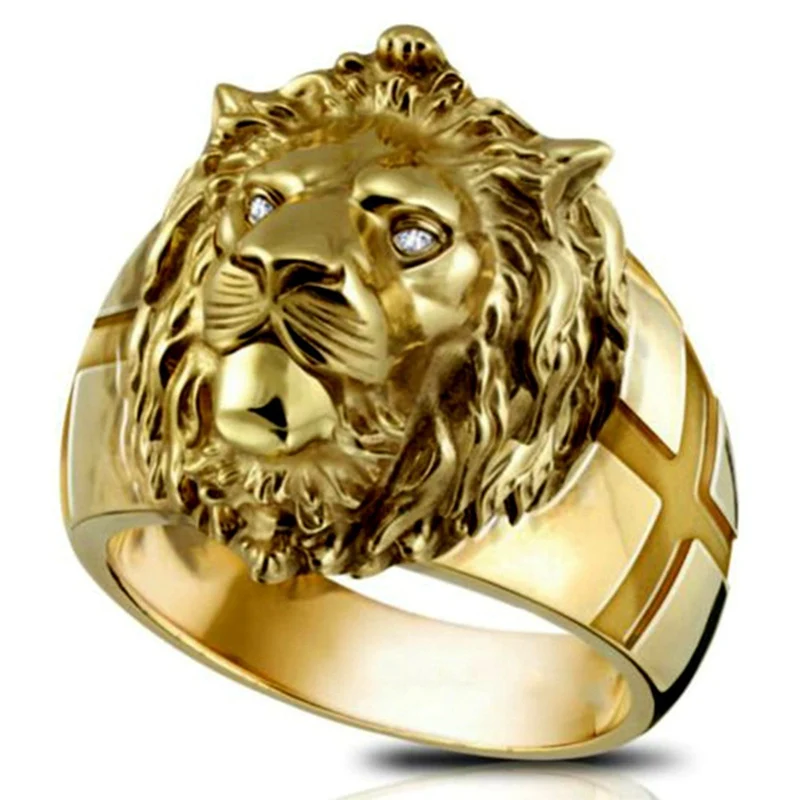 

Gold Stainless Steel Cool Boy Band Party Lion Ring Domineering Men's Ring Golden Lion Head Ring Unisex Jewelry, Gold, silver