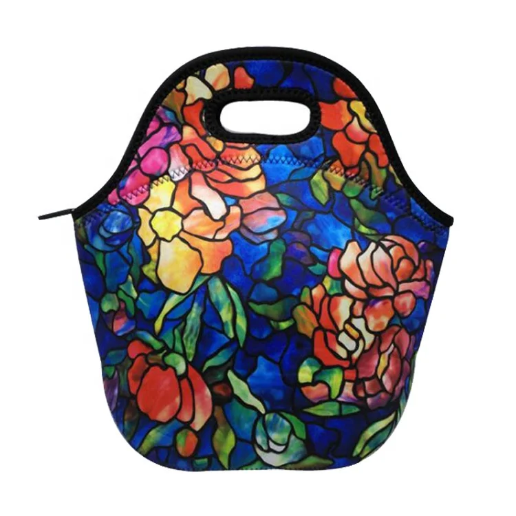 

Top Zipper Lock Custom Made Printed Fashionable Neoprene Tote Lunch Bag For Women bag for lunch, Blue