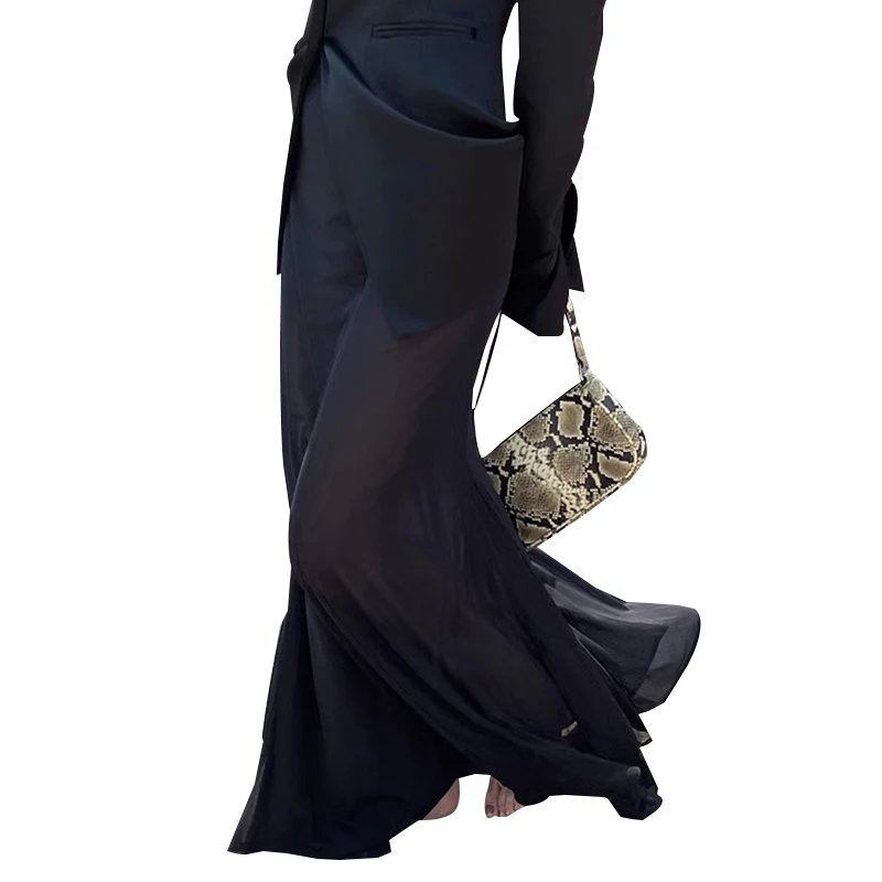 

TWOTWINSTYLE Black High Waist Patchwork Mesh Loose A Line Floor Length Women's Skirts Women Dresses Elegant