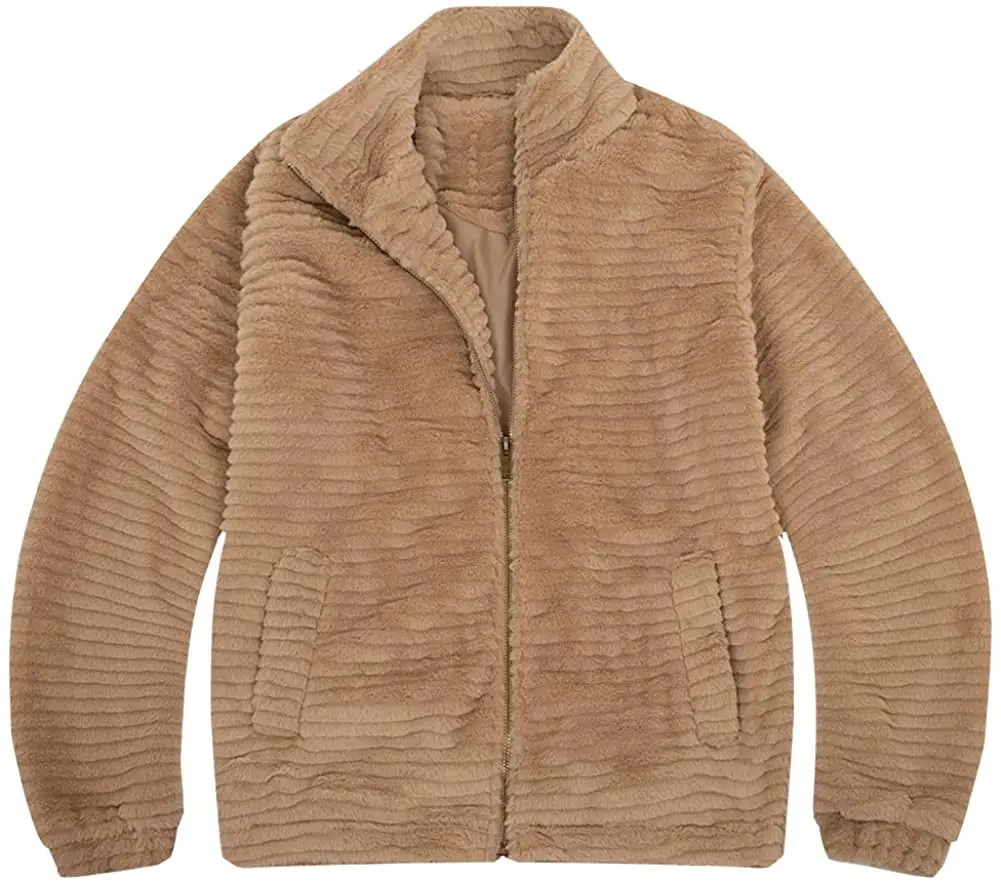 

Logo Printing Windproof Womens Keep Warm Faux Fur Jacket Lightweight Fuzzy Bomber Jackets with Pockets, Custom color