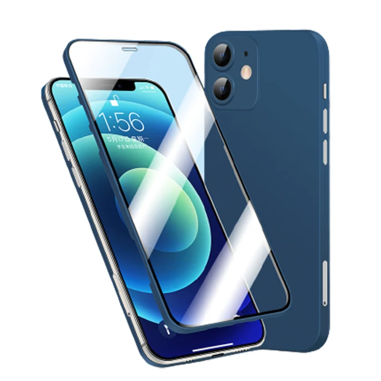 

Newest 2 In 1 Ultra-thin Tempered Glass Screen Protector For iPhone 13 Pro Max Phone Case, Black / blue / green / light green / navy blue / purple / red / white