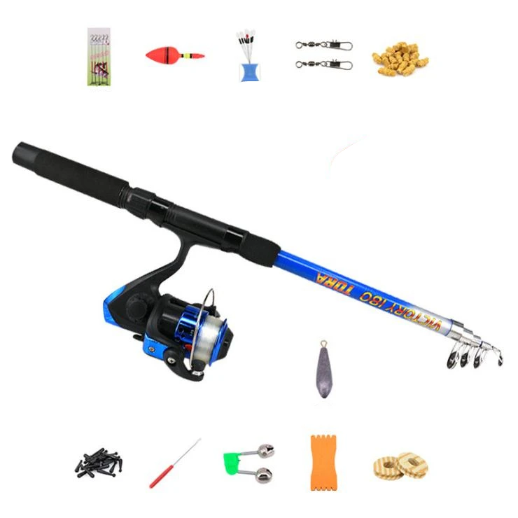 Fishing Rod Cheap Reel Line Tackle Set Fishing Lure Kits Carbon Fiber Rod Sets for Sea fishing Beginners, Black