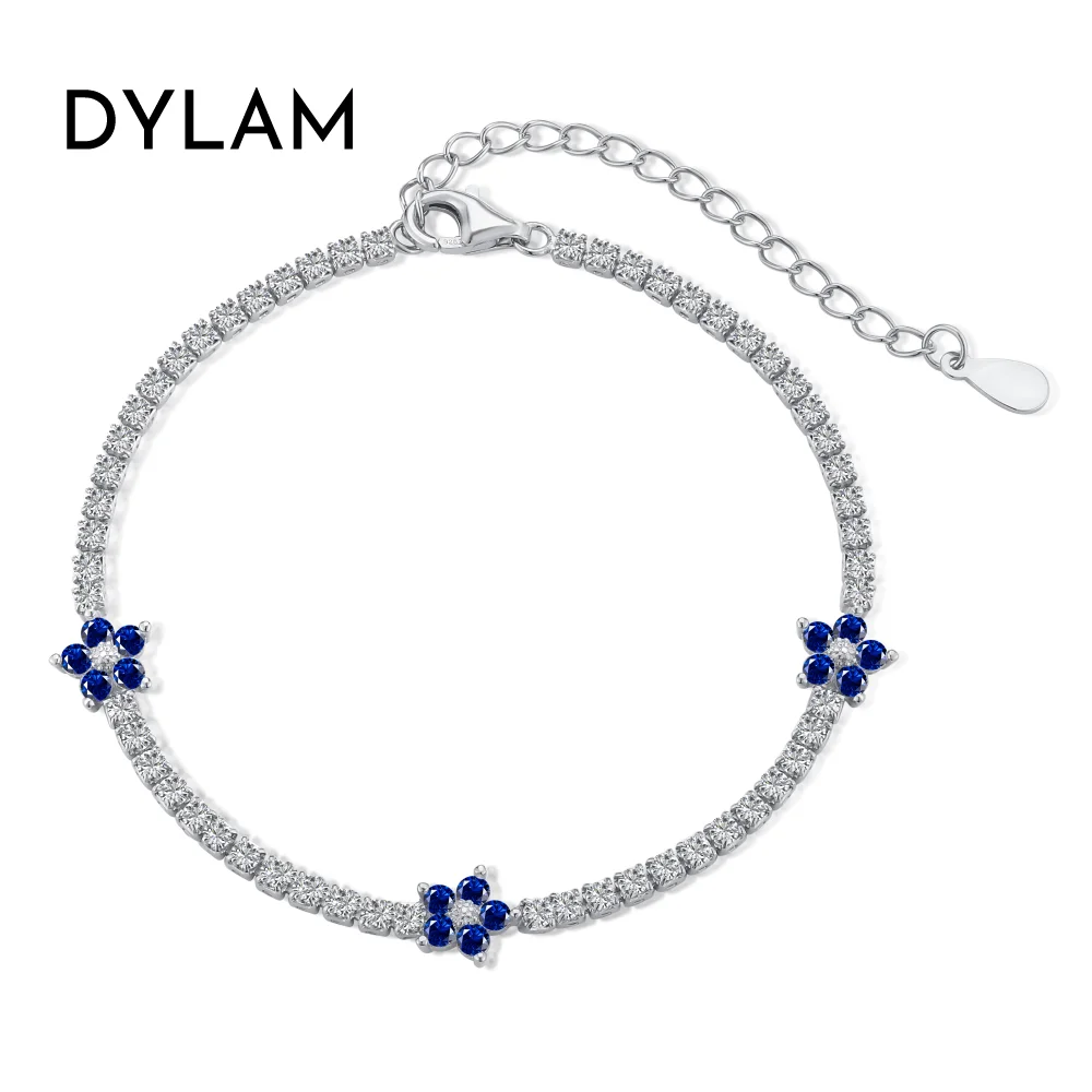 Dylam 925 Sterling Silver Luxury Women 18K Gold Plated 5A Cubic Zirconia Classic Fine Jewelry Flower Tennis Bracelets