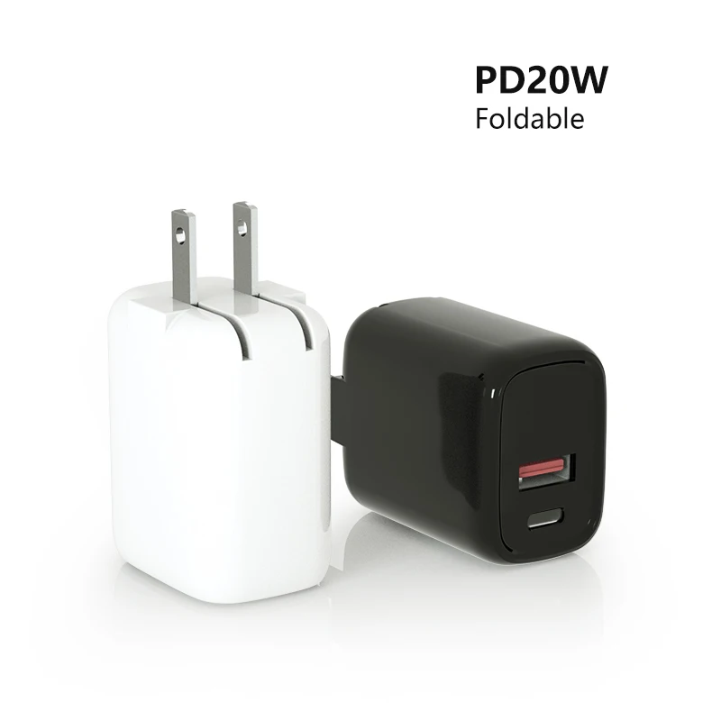 

Fast Charging Charge Wall Charger Portable Fast Charging Adapter Type C Foldable Mini Pd 20w Charger 20w 5v 3a 9v 2.22a Qc3.0, White black and customized color accept