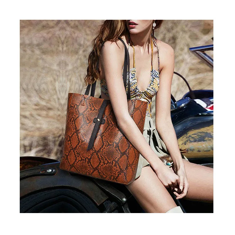 

EG227 High quality cheap pu fashion python print handbags luxury bucket bag for women