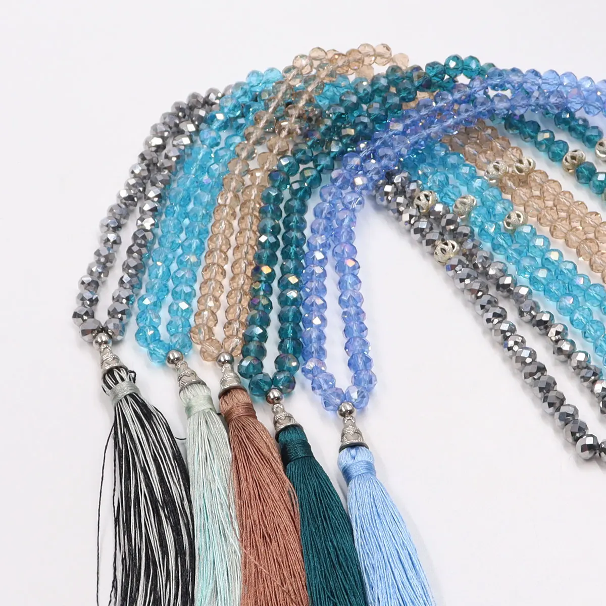 

Wholesale Silk Fabric Fashion Long Tassel Necklace 99 Tesbih Prayer Beads Rosary For Muslim, As picture