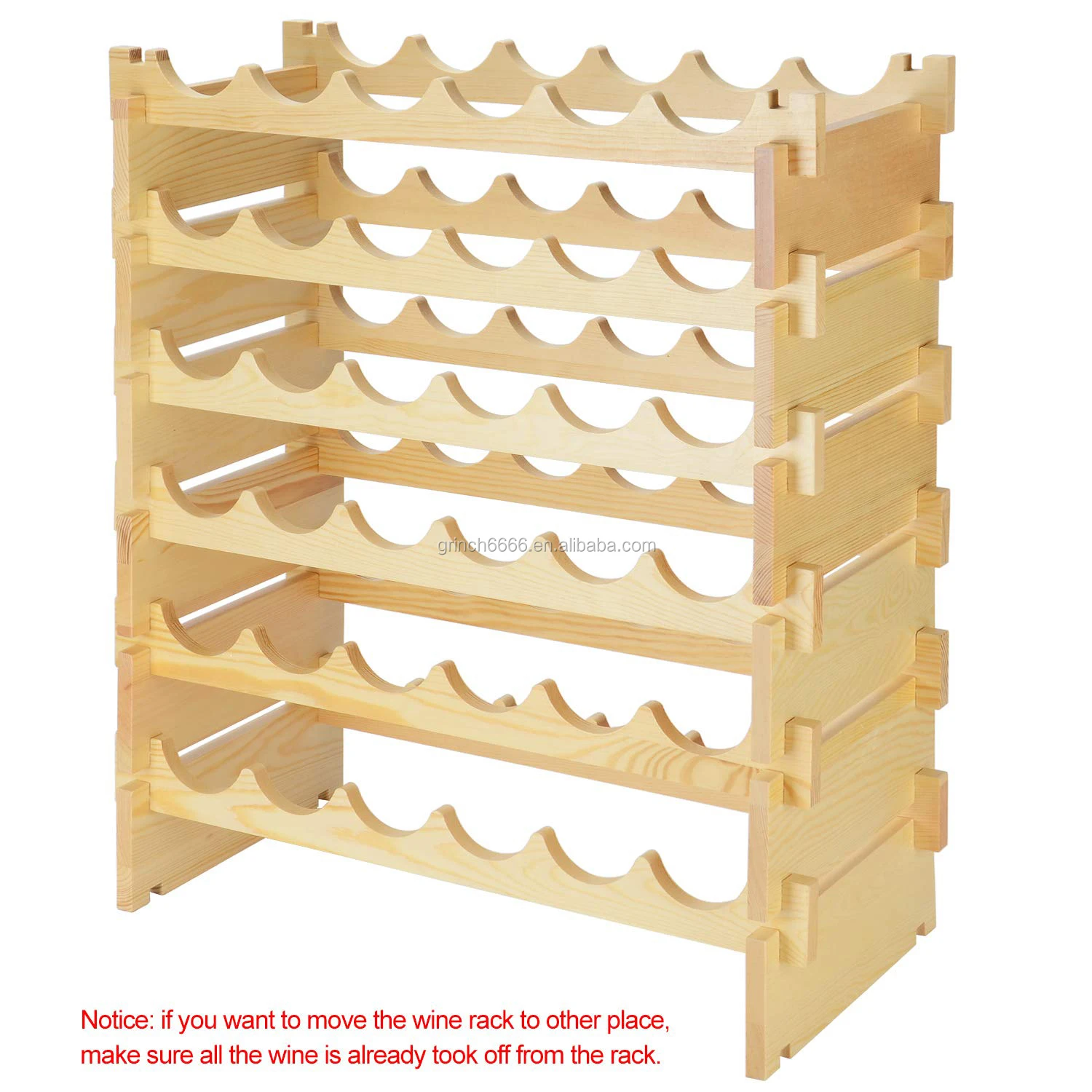 6 Tier Natural Wood 36 Bottle Stackable Modular Wine Rack,Free Standing