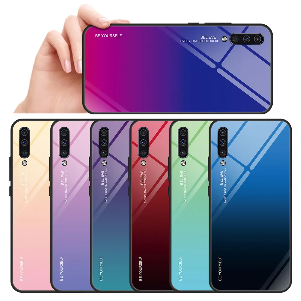 

Gradient Tempered Glass For Samsung Galaxy A10 A20 A30 A40 A50 A60 A70 A80 A90 A20E Colorful Back Cover Protective Phone Case