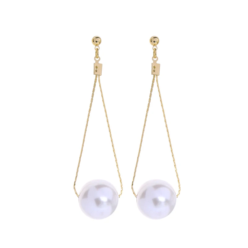 

de980205 Free Shipping Korean Simple Pearl Dangle Gold Plated Fashion Drop Cheap Jewelry Wholesale Earrings For Women
