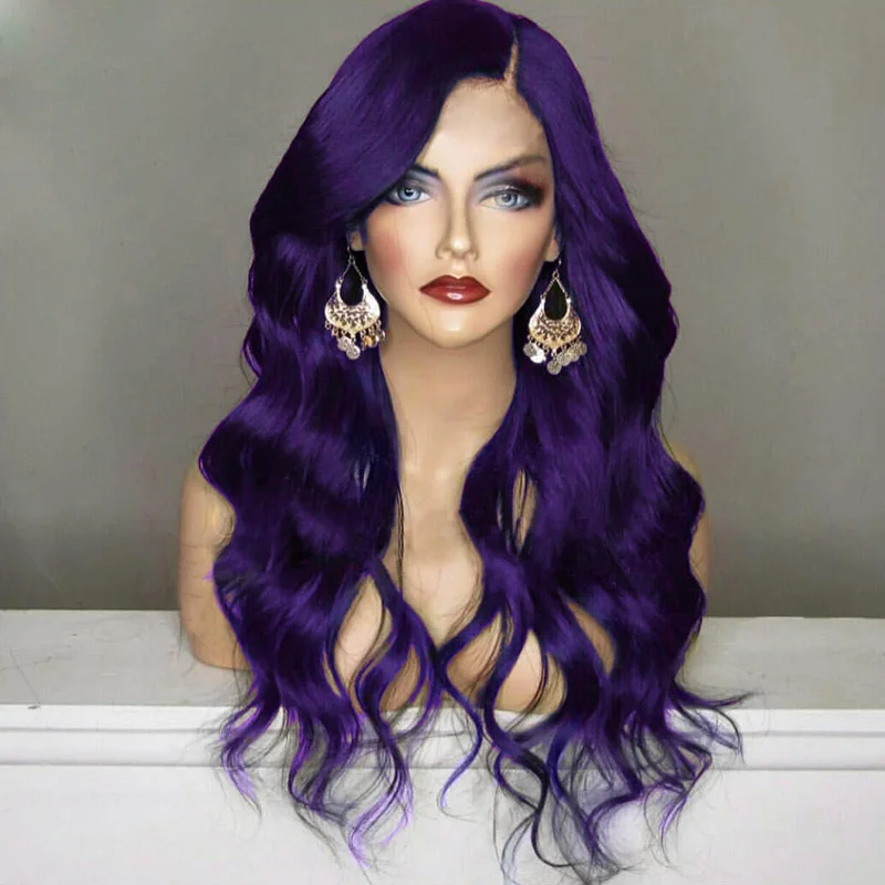 

Wholesale Cuticle Aligned Brazilian Rose Net Wigs Wavy Shining Purple Wigs For Women, Ombre