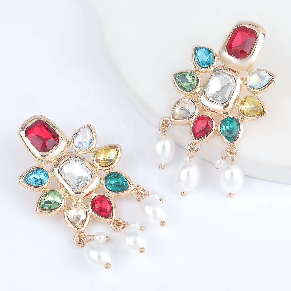 

Kaimei fashion jewelry alloy diamond rhinestone imitation pearl tassel earrings female fashion light luxury statement earrings, Many colors fyi