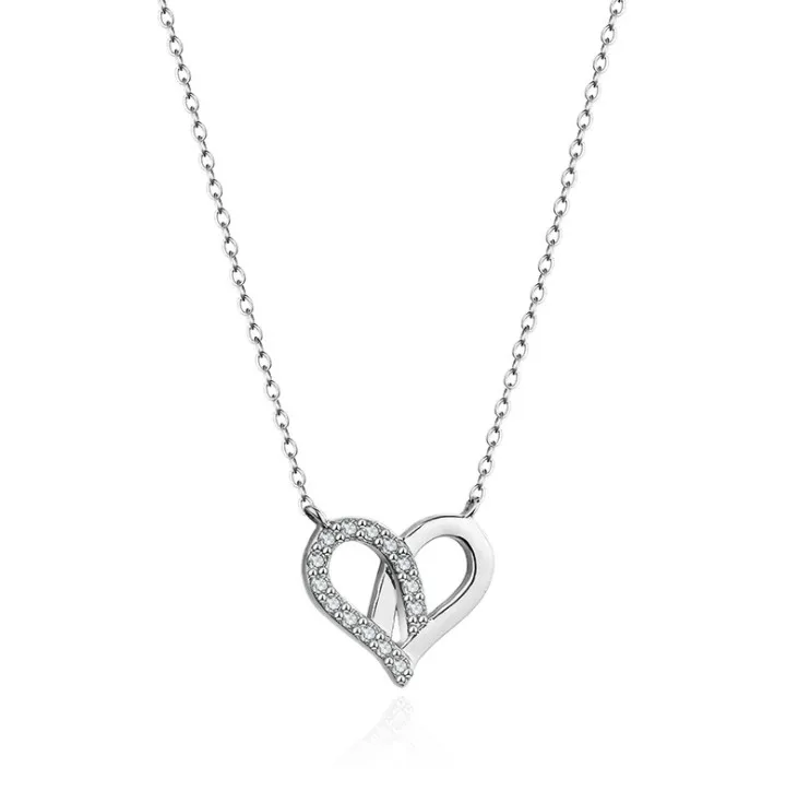 

925 sliver fashion and temperament unique white rhinestone hollow heart shape pendant necklace women, Multi colors