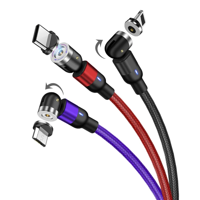 

3 IN 1 540 Rotation Magnetic Adapte Type-C Micro USB IOS magnetic data and charge 3 in 1 fast Charging Cable shenzhen data cable