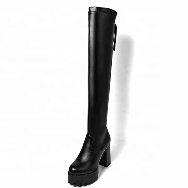 

Women Platform Boots Ladies Italian High Platform Chunky Heels Over Knee Factory Price Big Size Fashion Long Boots, Black white