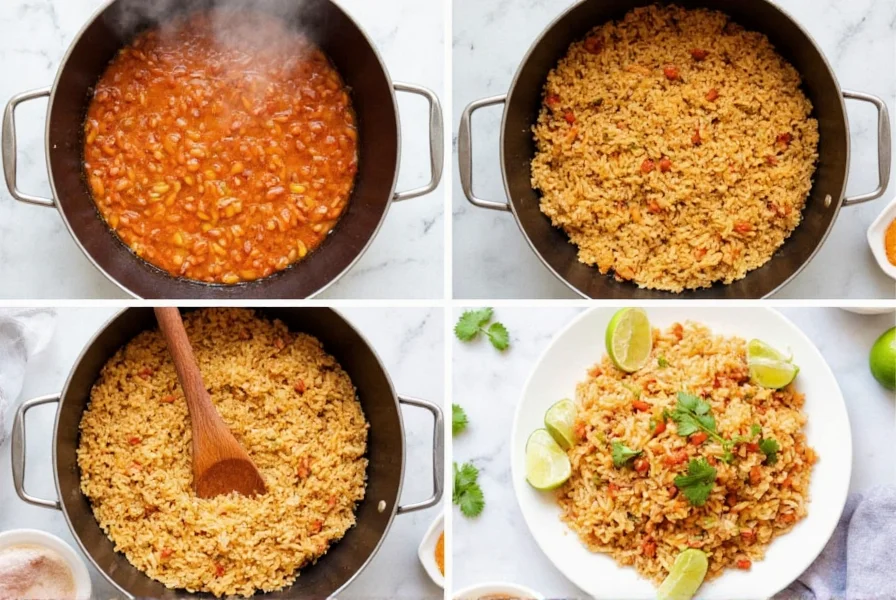 Step-by-step preparation of homemade chipotle chili lime rice showing rice cooking process and final plated dish with fresh lime wedges
