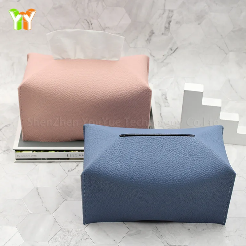 

Hot-selling PU Leather Tissue Box Cover In Stock Rectangular Towel Holder Home Paper Cases, Blue,pink,beige,grey