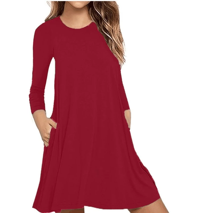 

Women's Long Sleeve Pocket Casual Loose T-Shirt Dress, Black,red,mix colours