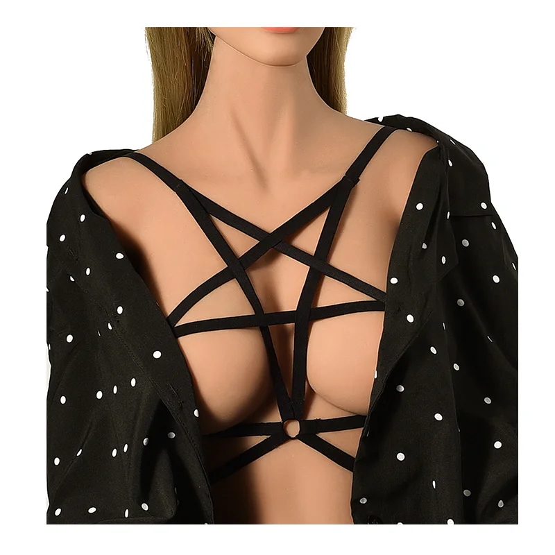 

cheap classy Dance Costume Plus Size boobs Pentagram Body Harness Bra cage Women's Fashion Chest Strap Punk Goth Belt Lingerie, Customer's require