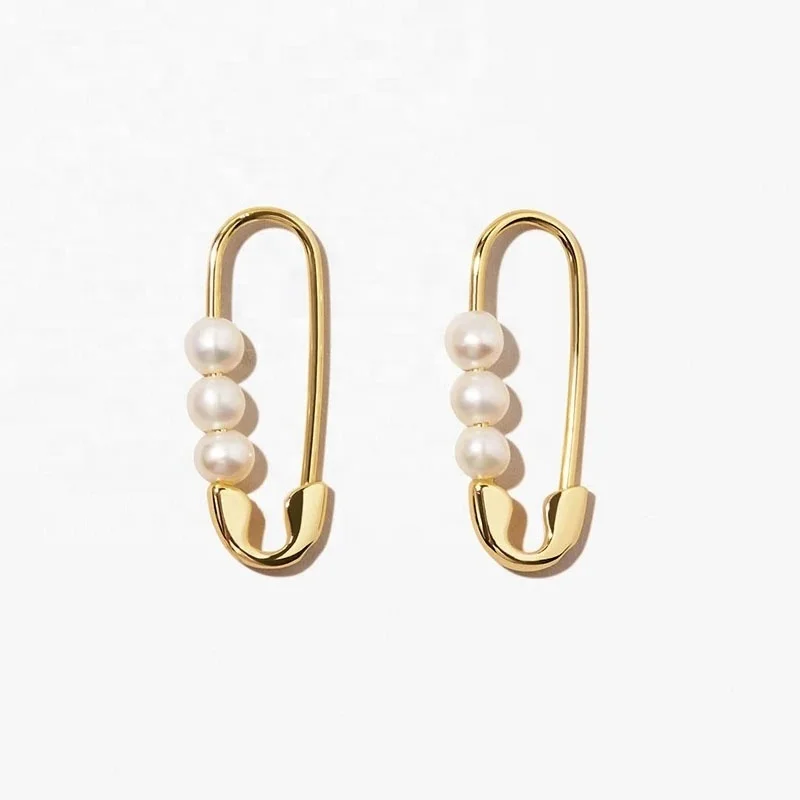 

Hawaiian Jewelry 18k Gold Freshwater Pearl Safety Pin Earring Sterling Silver 925