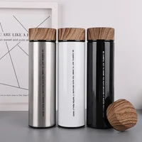 

Promotional Stainless Steel 304 Double Wall Portable Wide Mouth Vacuum Insulated Bottle With Wood Color Lid