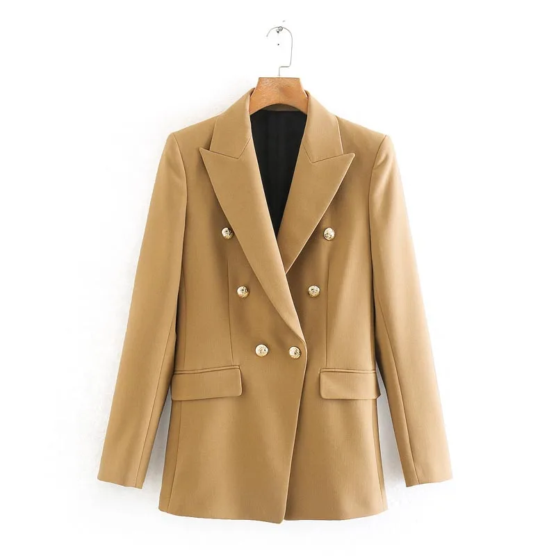 

WT963 European Design Double Breasted Long Sleeve Plain Color Blazer Women Spring Blazers Outfit Tops