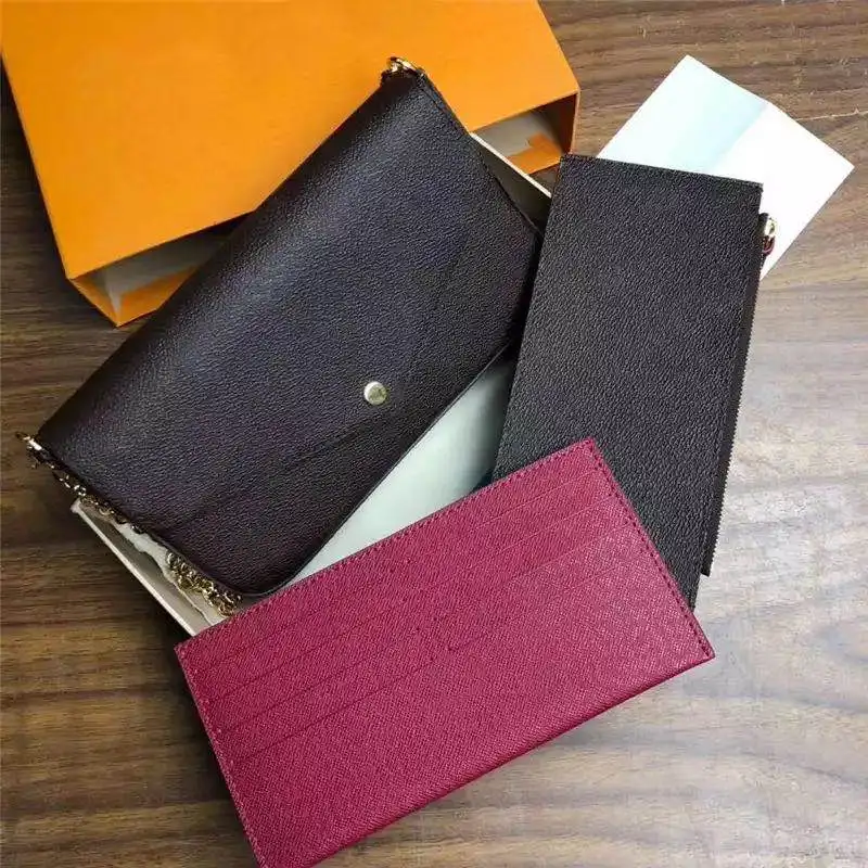 

Top quality Luxury Brand Design Woman Three-piece Chain Wallet Shoulder genuine leather Bag Ladies Clutch Bag With dustbag