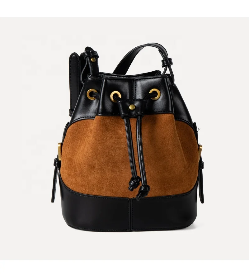 

Factory Wholesale Retro Luxury Bag High Quality PU Leather Crossbody Bag Drawstring Design Bucket Bag