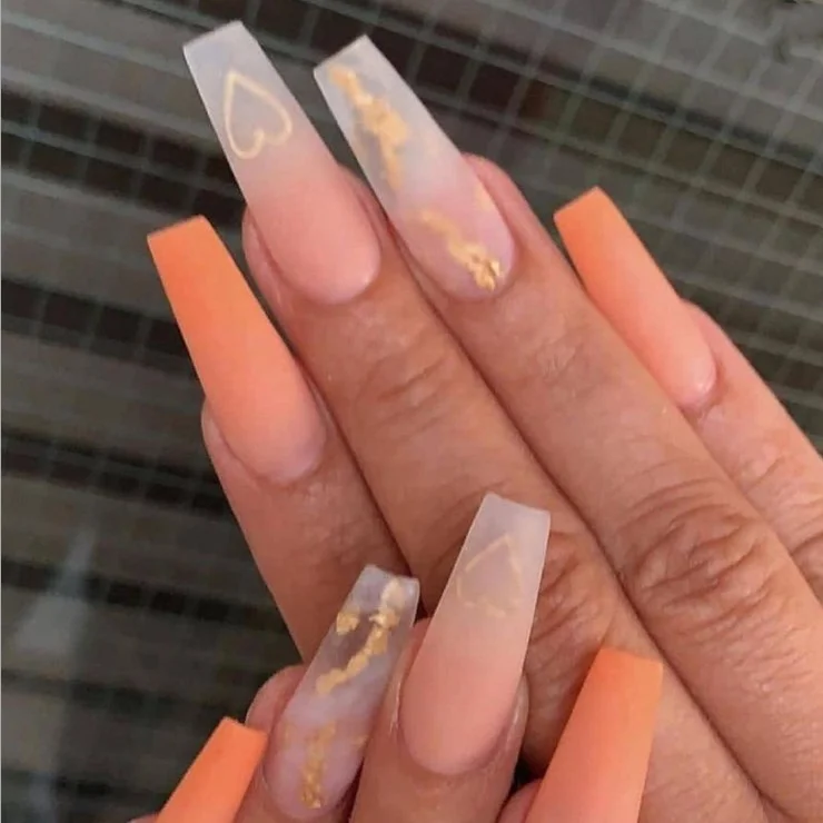 

Naixi Custom New Design Nails Long Coffin Ballerina Matte Orange White Ombre Press On Nails Tips Artificial Acrylic Fingernails, Natural ,multi-color,customized color
