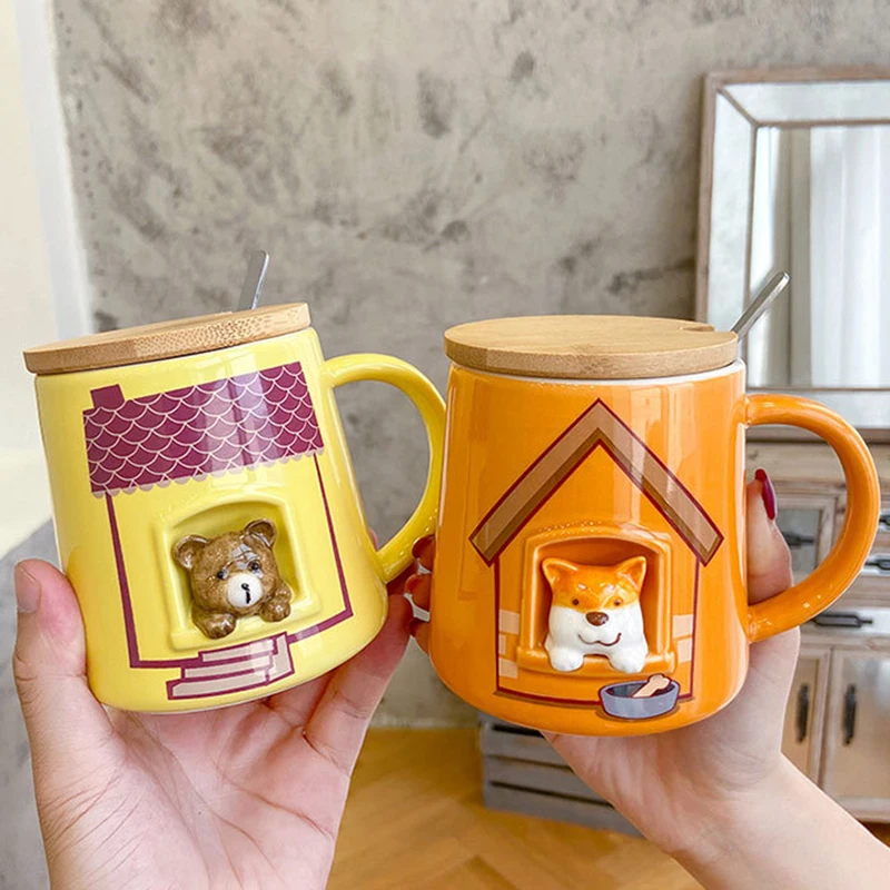 

3D Animal Shape Cartoon Ceramic Cup Cute Creative Animals Coffee Mugs, As picture