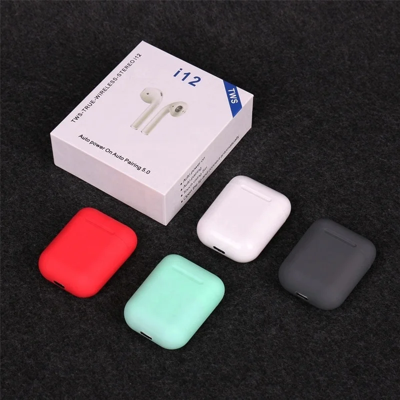 

2020 Hot sale TWS i12 i12s True Stereo Wireless Earbuds Waterproof Headphone Matte color Headset with Charging Box Case, Black, white, red, green, gray