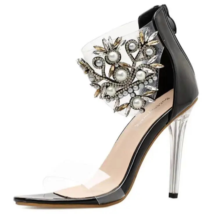 

2021 new arrivals high quality pearl sandal summer fashion chic women sexy evening party high heels, Black or customized