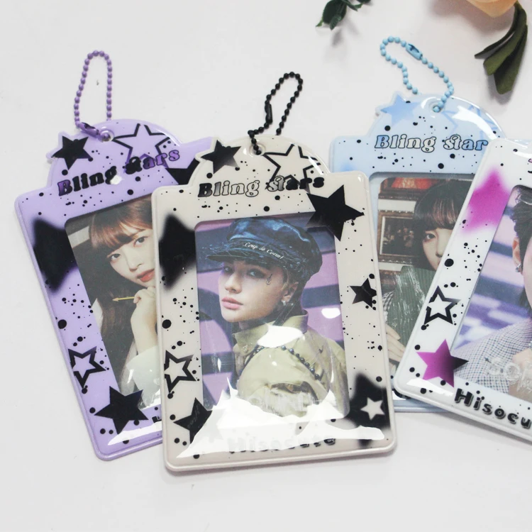 

Custom Kawaii Photo Card Holder Love Heart Hollow Idol Keychain 3 Inch PVC Kpop Photocard Holder