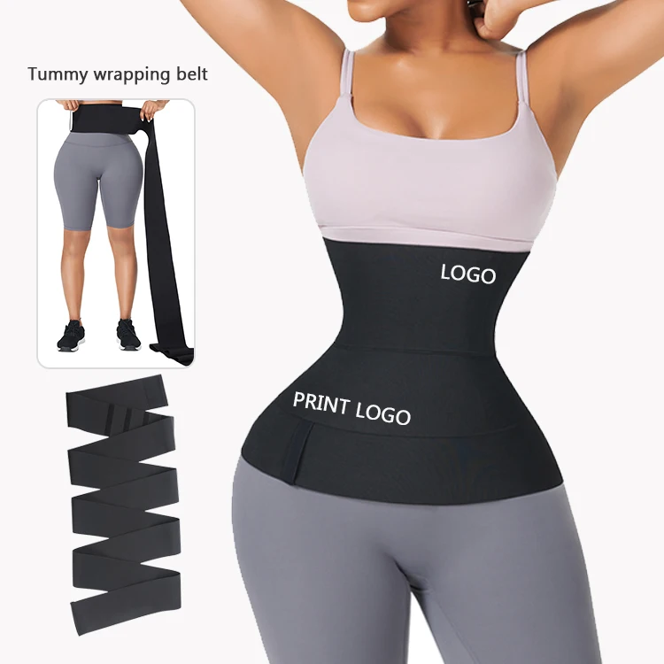 

Custom Logo Belly Wrap-Around Wear Slimming Tummy Wrap Waist Trainer Tape Shaper Slimming Waist Trimmer Belt, As shown